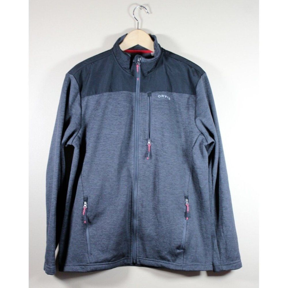 Orvis Jacket Men Medium Gray and Black Full Zip Jacket Pockets Hoodless